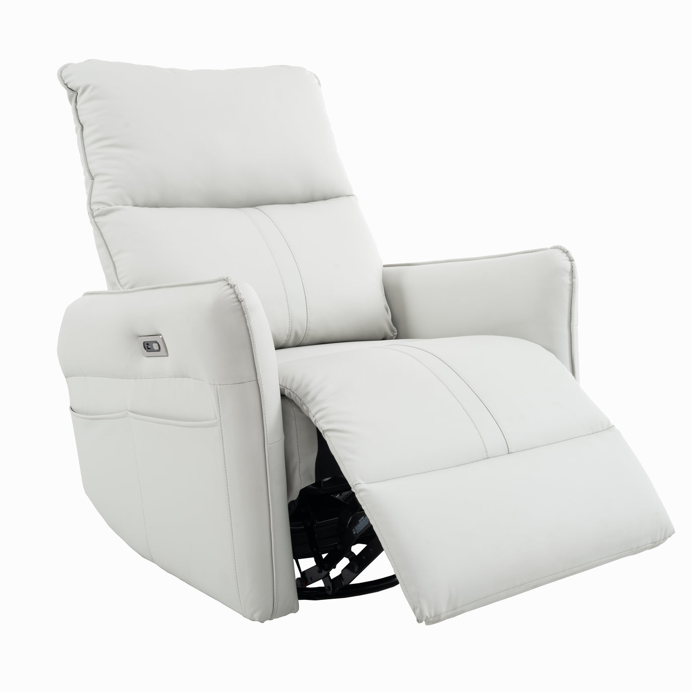 270° Power Swivel Rocker Recliner Chair, PU Leather Electric Glider Reclining Sofa with USB Ports, Power Swivel Glider, Rocking Chair,Nursery Recliners for Living Room Bedroom(Light Gray/Brown+270°Swivel)
