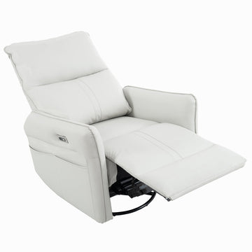 270¡ã Swivel Power Recliner Chair with USB Charging,Overstuffed Rocking Recliner,PU Glider for Living Room,Gray