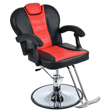 Classic Reclining barber Chair Salon Chair for Hair Stylist with Heavy Duty Hydraulic Pump, 360° Rotation, Tattoo Chair Shampoo Beauty Salon Equipment, Max Load Weight 330 Lbs, Red & Black