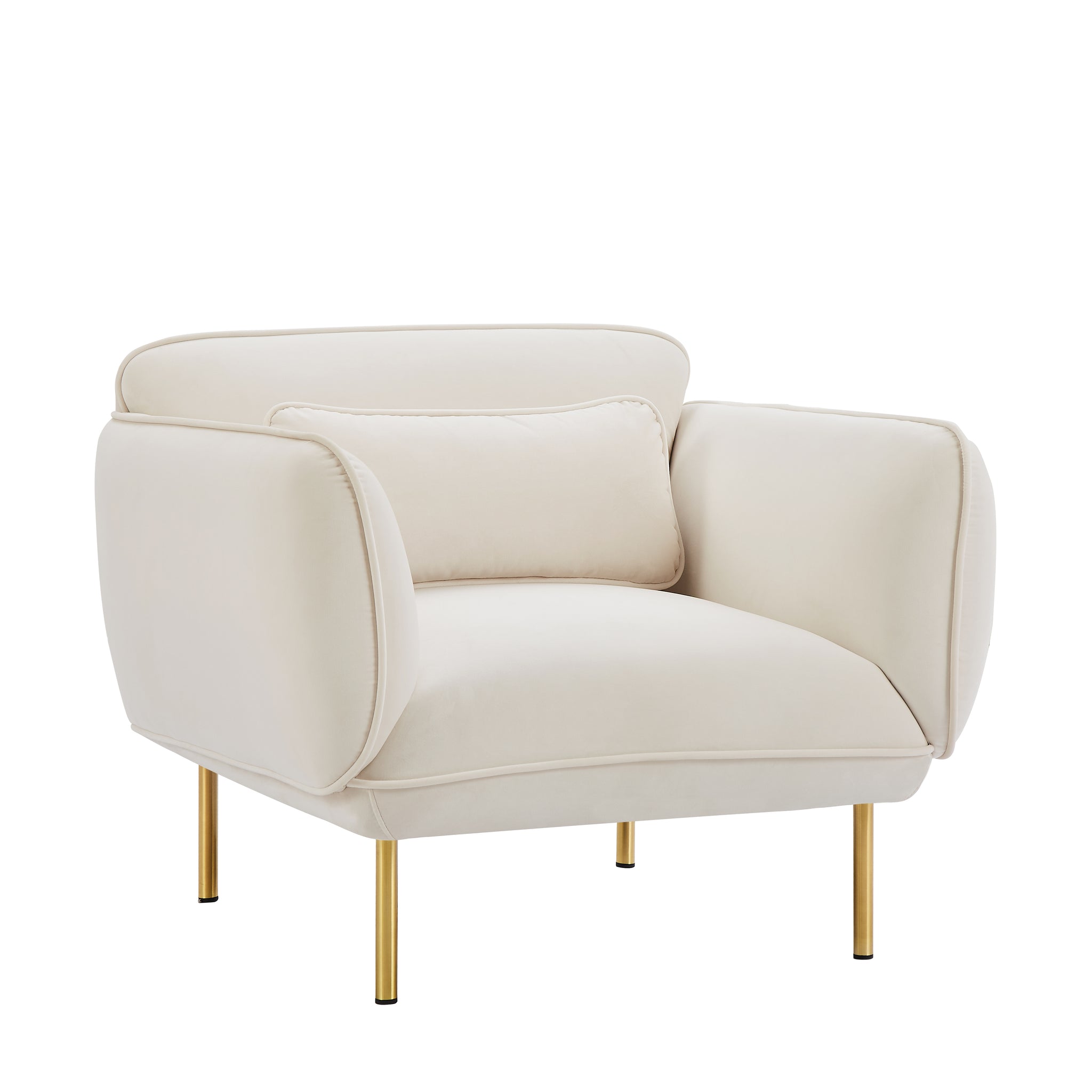 Oversized Living Room Accent Velveta Armchair Upholstered-Single Sofa Chair, Comfy Fabric Armchair with Metal Leg for Bedroom Living Room Apartment, Beige