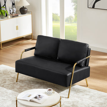 Small Sofa Seater Pet Friendly Fabric Upholstered Loveseat 2-seater Couch with Removable Back Cushion and Metal Leg, Modern Couches for Small Spaces Living Room, Bedroom, Apartment, Black