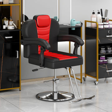 Classic Reclining barber Chair Salon Chair for Hair Stylist with Heavy Duty Hydraulic Pump, 360° Rotation, Tattoo Chair Shampoo Beauty Salon Equipment, Max Load Weight 330 Lbs, Red & Black