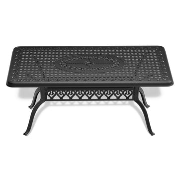 66.9" Cast Aluminum Outdoor Patio Dining Table with Umbrella Hole, Rectangular Black Metal Table for Backyard, Garden & Deck