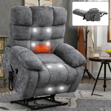 Lift Recliner Chair Heat Massage Dual Motor Infinite Position Up to 350 LBS Large Electric Power Lift Recliners with Power-Remote, Medium-firm and Heavy duty, Grey/Blue