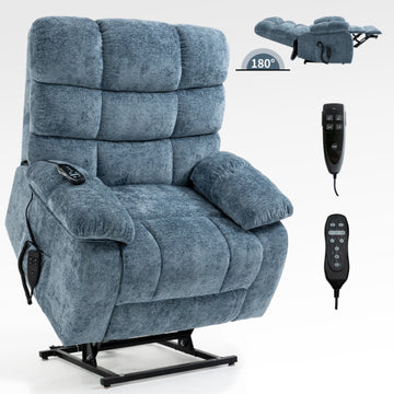 Lift Recliner Chair Heat Massage Dual Motor Infinite Position Up to 350 LBS Large Electric Power Lift Recliners with Power-Remote, Medium-firm and Heavy duty, Beige