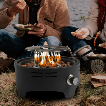 15 inch Outdoor Portable Propane Fire Pit, Camping Fire Pit with Cooking Support Tabletop Fire Pit with Quick Connect Regulato