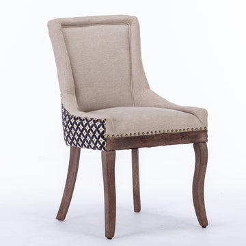 Ultra Side Dining Chair,Thickened fabric chairs with neutrally toned solid wood legs,Bronze nail head,Set of 2,Golden Yellow/Burgundy/Beige+Black/Black/Leopard