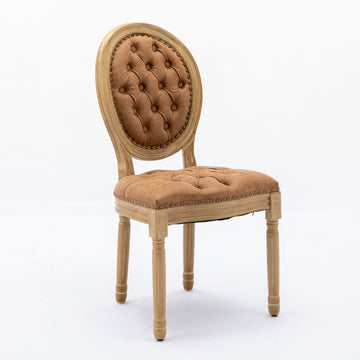 French Style Solid Wood Frame Antique Painting,Hand-pulled buckle decoration PU artificial leather Dining Chair with Nailhead Trim ,Wood Legs,Density Foam,Steel Spring inner,Set of 2,Orange/Brown