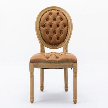 French Style Solid Wood Frame Antique Painting,Hand-pulled buckle decoration PU artificial leather Dining Chair with Nailhead Trim ,Wood Legs,Density Foam,Steel Spring inner,Set of 2,Orange/Brown