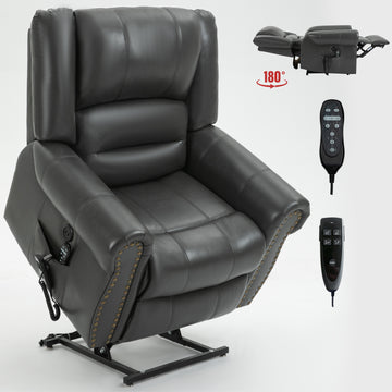 Power Lift Recliner Chair Heat Massage Dual Motor Infinite Position Up to 350 LBS, Faux Leather, Heavy Duty Motion Mechanism with USB Ports, Grey/Black/Brown/Antique brown