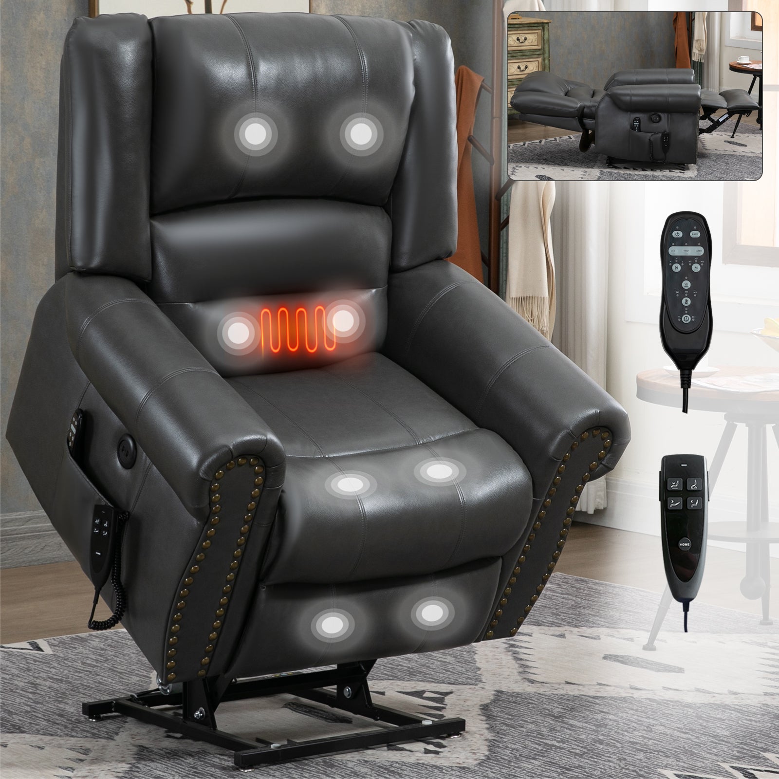 Clihome Power Lift Chair with Massage Function Heating System and Remote Control