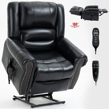 Clihome Power Lift Recliner Chair Heat Massage Dual Motor Infinite Position Up to 350 LBS Genuine Leather Heavy Duty Motion Mechanism with USB Ports Black