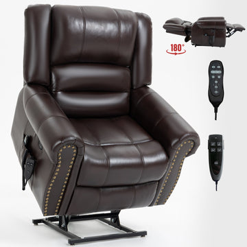 Clihome Power Lift Recliner Chair Heat Massage Dual Motor Infinite Position Up to 350 LBS Faux Leather Heavy Duty Motion Mechanism with USB Ports Brown