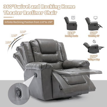 3 Seater Home Theater Recliner Manual Recliner Chair with Two Built-in Cup Holders for Living Room,Bedroom, Grey/Black