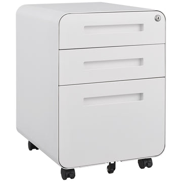 3 Drawer Mobile File Cabinet Under Desk Office,Simple Style Versatile Storage Cabinet for Legal/Letter/A4 Files, 5 Wheel Design Anti-Tilting Cold Rolled Steel Waterproof Moisture-Proof White