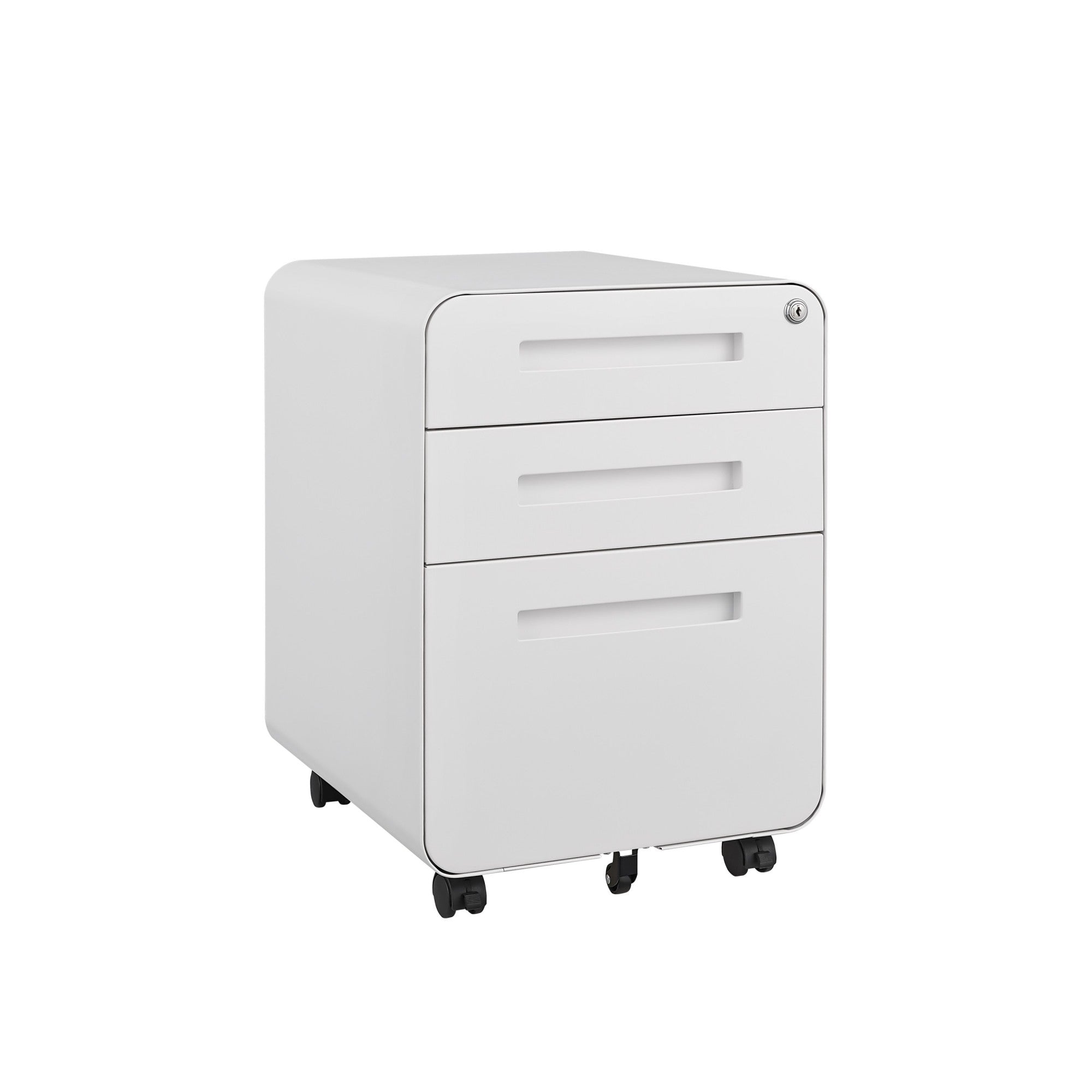 3 Drawer Mobile File Cabinet Under Desk Office,Simple Style Versatile Storage Cabinet for Legal/Letter/A4 Files, 5 Wheel Design Anti-Tilting Cold Rolled Steel Waterproof Moisture-Proof White