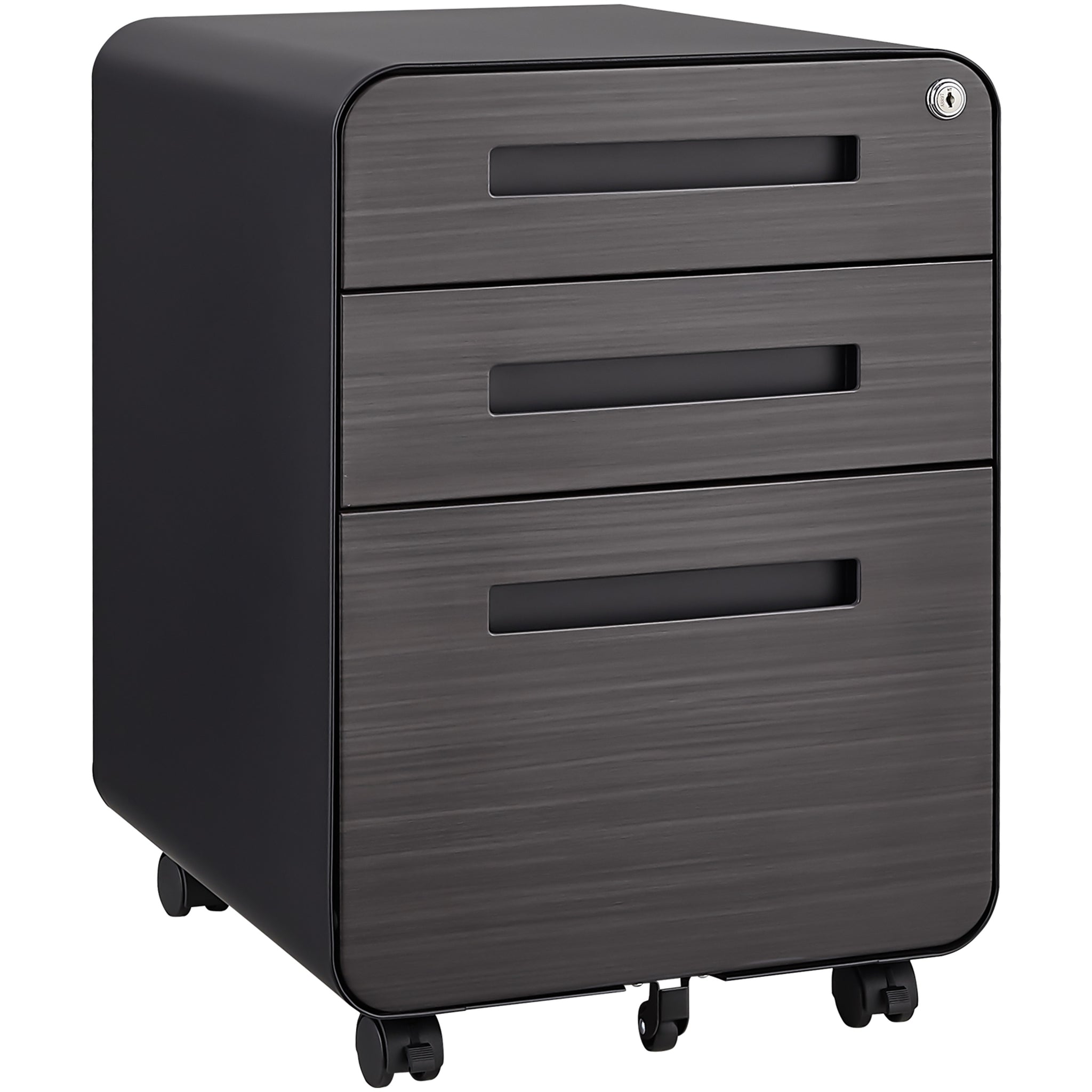 3 Drawer Mobile File Cabinet Under Desk Office,Simple Style Versatile Storage Cabinet for Legal/Letter/A4 Files, 5 Wheel Design Anti-Tilting Cold Rolled Steel Waterproof Moisture-Proof Black