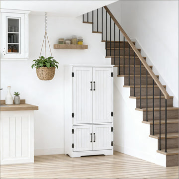 Freestanding Kitchen Cabinet Accent Floor Storage with Adjustable Shelves, White