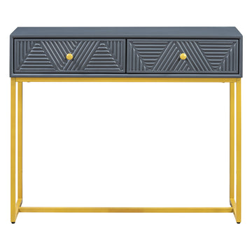 Clihome Console Table Entryway Table, Modern Sleek Console Table with Storage, Narrow Console Table with Two Drawers with Stripe Design for Living Room Hallway Entryway, Grey