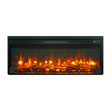 42 Inch Electric Fireplace Insert, Ultra Thin Heater With Log Set and Realistic Flame, Remote Control With Timer, Overheating Protection