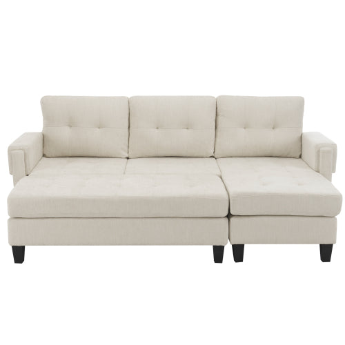 83.4" L-shaped Sofa Sectional Couch Sofa Bed with Two USB Ports, a Movable Ottoman and a Reversible Chaise Lounge for Living Room, Beige