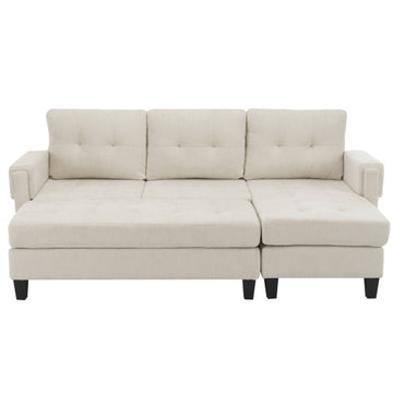 83.4" L-shaped Sofa Sectional Couch Sofa Bed with Two USB Ports, a Movable Ottoman and a Reversible Chaise Lounge for Living Room, Beige