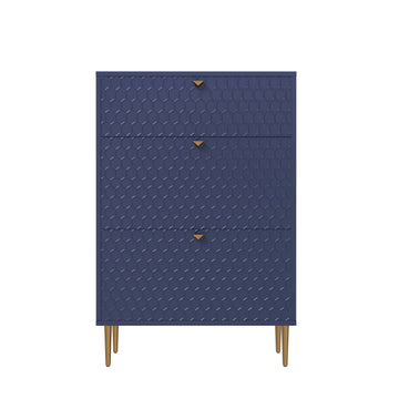 Clihome Modern 3 Flip Drawers Free Standing Shoe Racks,Shoes Cabinet with Brass Knobs and Legs, 24 Pair for Entryway (Blue)