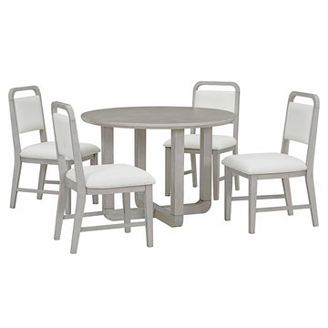 5-Piece Round Dining Table Set for 4 with Upholstered Chairs, Wood Dining Table Set with Radial Wood Grain Design Top for Dining Room and Kitchen (Antique Gray)