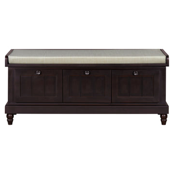 Clihome Classic Shoe Bench with Cushion and Three Drawers, Fluted Entryway Bench with Storage for Living Room, Entryway, and Hallways (Espresso)
