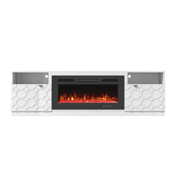 70.08'' W Storage Credenza Cabinet With LED Light Electric Fireplace Included