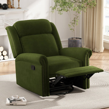 Velvet Swivel Rocking Chair, Modern Upholstered Glider Chair Adjustable Backrest Recliner, Green
