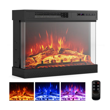 24 Inches 3-Sided Glass Electric Fireplace Heater with Remote Control