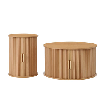 Mid-Century-Round-Coffee-Table-Set-with-Sliding-Tambour-Door-Set-of-2