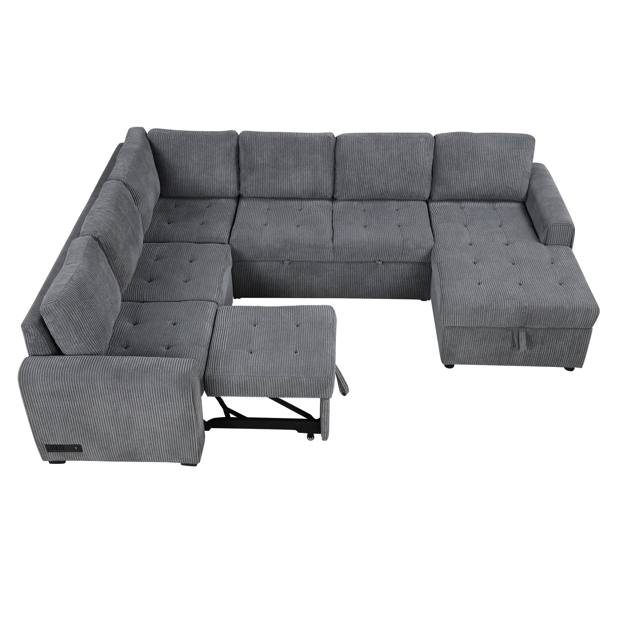 107.5" U-shaped Sofa Sectional Sofa Pull-out Sofa bed with a Storage Chaise Lounge, Charging Devices for Living Room, Gray/Beige