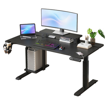Black Dual Motor Electric Standing Desk Height Stand Up Computer Desk with Splice Board