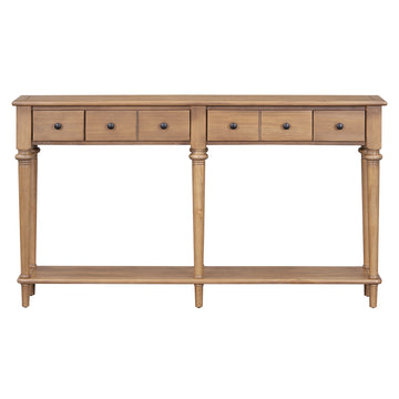 Clihome Entryway Table with 4 Drawers, Retro Console Table with Open Shelf for Entryways, Living Rooms, and Hallways (Old Pine)