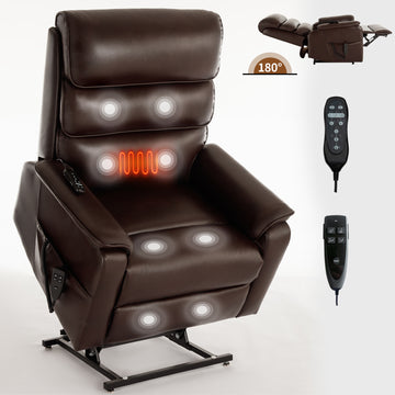 Dark Brown/Light Grey/Yellow Brown/Grey/Blue/Brown Leatheraire Dual Motor Infinite Position Up to 350 LBS Power Lift Recliner Chair with Power-Remote, Heat Massage and Heavy Duty Motion Mechanism