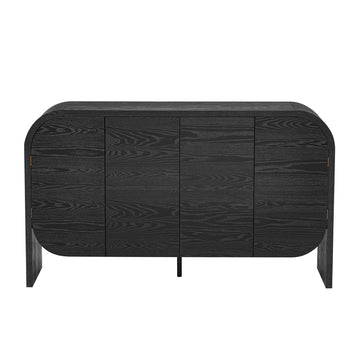 Clihome Buffet Cabinet with Storage, Wood Sideboard Cabinet with Curvy Edge, 4 Doors Retro Credenza Storage Cabinet with Adjustable Shelves for Living Room, Kitchen (Black)