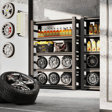 87 "H heavy-duty storage rack, five layer adjustable metal shelf, suitable for tool rooms, garages, supermarkets, etc., black, requiring assembly, 87"H * 47"W * 23.6"D