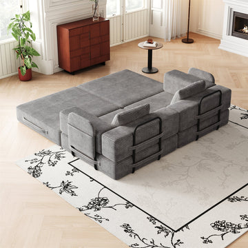 72.4" Convertible Sofa Bed, Premium Corduroy Sleeper Sofa with Side Storage Pockets, Grey