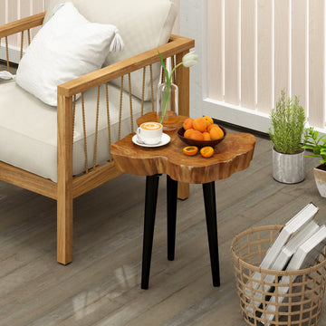 Irregular Solid Teak Wood End Table with Mahogany Tapered Legs