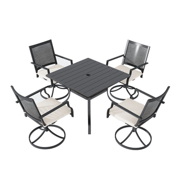 5-Piece Steel Frame Patio Dining Set With 1.65-Inch Diameter Umbrella Hole. Available around the clock