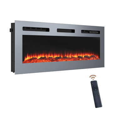 （Pre-sale: Arrival in December）50 in. Wall Mounted and Recessed Electric Fireplace Insert with Stainless Steel Surface and 12 Flame Colors