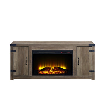 Rustic-Oak-Finish-Fireplace-with-2-Storage-Drawers