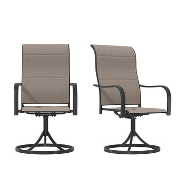 Patio Chairs Set of 2 Woven Black Iron Frame Swivel Dining Chair with Gray Woven Seat