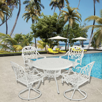 5-Piece Outdoor Patio Set Round Cast-top Table and four Swivel Rockers