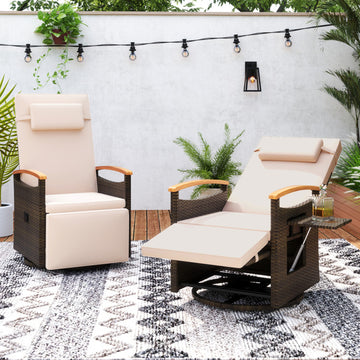 Patio Rattan 360° Swivel Recliner Chair with Adjustable Backrest and Footrest