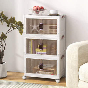 25.5/60 Gal 3-Tier Stackable Storage Boxes Bins with Magnetic Doors and Lockable Casters