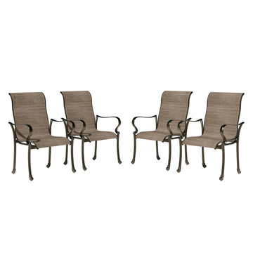 Set of 4 Outdoor Cast Aluminum Dining Chairs with Textilene Seats & High-Back Design - Weather-Resistant Patio Chairs