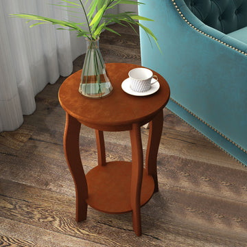 15 Inch 2-Tier Round End Table with Storage Shelf